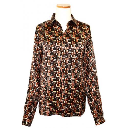 Zegara Black/Brown/Gold Design 100% Silk Shirt SLP813